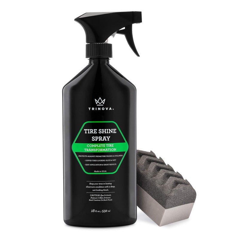 Trinova 33511 Tire Shine Spray No Wipe - Automotive Clear Coat Dressing for Wet & Slick Finish - Keeps Tires Black - with Rubber Protector - Prevents Fading & Yellowing - 18 OZ - Image 1